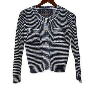 Black & White Striped Cardigan Sweater